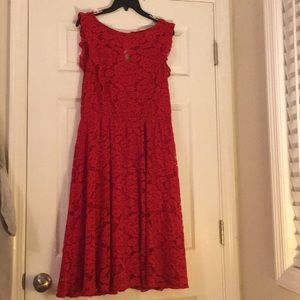 Red lace overlay above the knee dress